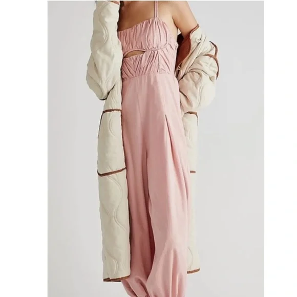 Free People Kingston Pink Cut Out Sleeveless Cozy Barrel Leg Jumpsuit - Picture 5 of 6